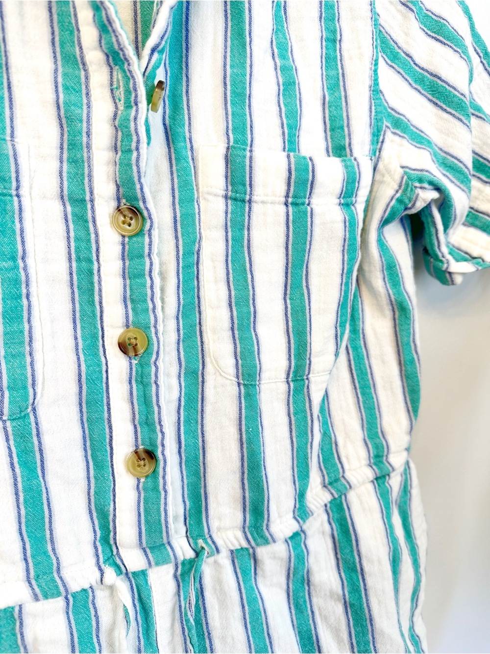 Beachy 90’s inspired Button UP Romper, Crinkle Gauze 100% Cotton B3 - Picture 5 of 8